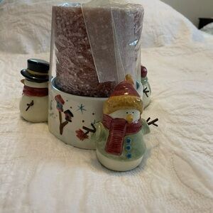 Christmas candle holder with snowman, including candle